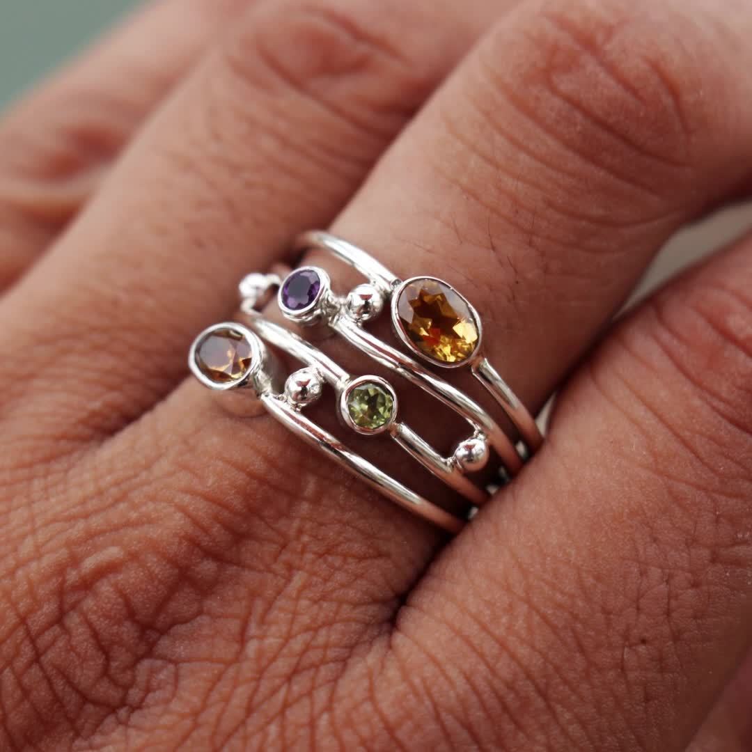 Anello Impilabile in Gemme Multicolore Bohemien