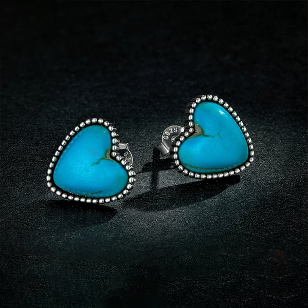 Orecchini a cuore in argento placcato turchese Boho