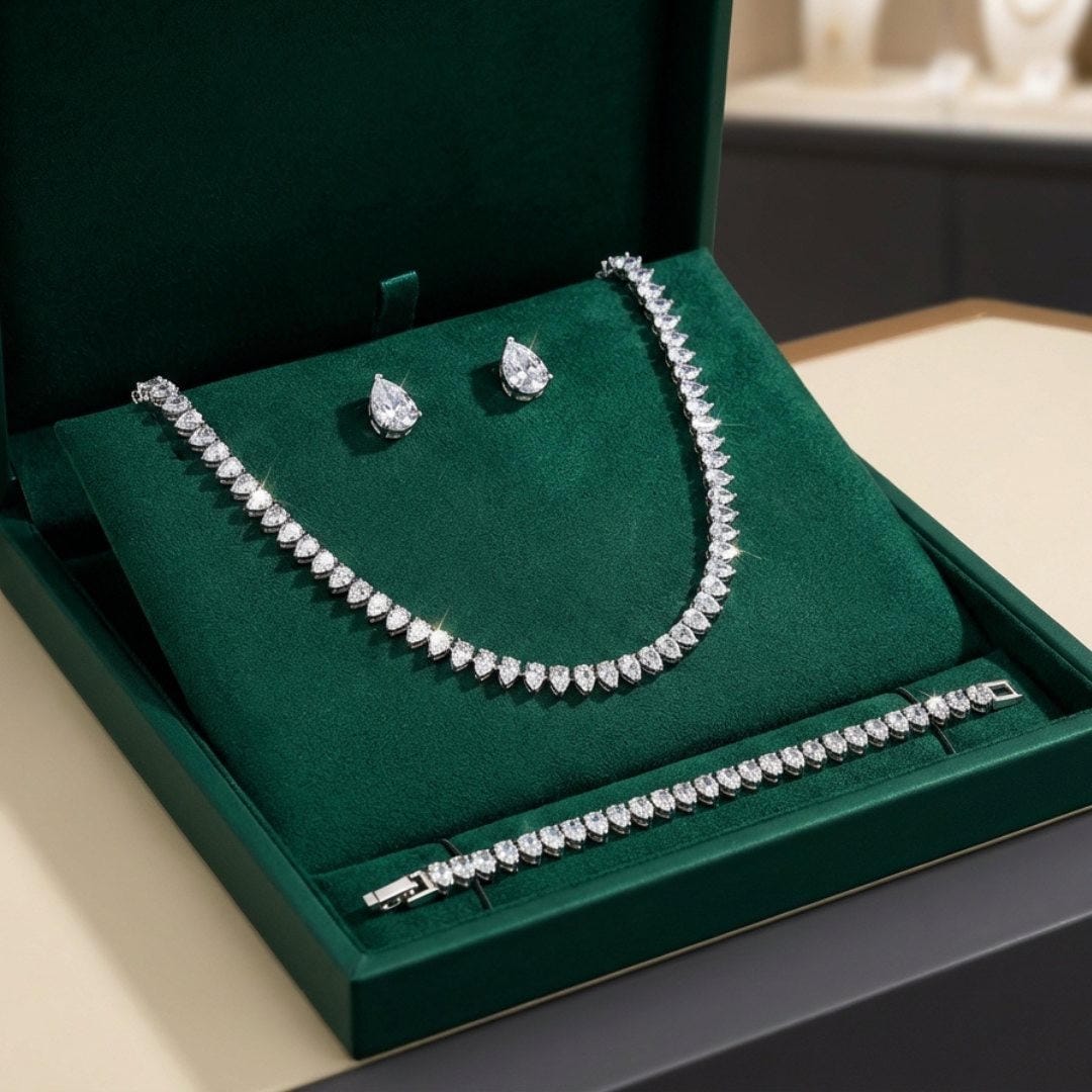 Elegante Set Completo di Zirconia Cubica Trasparente Rotonda per Sposa