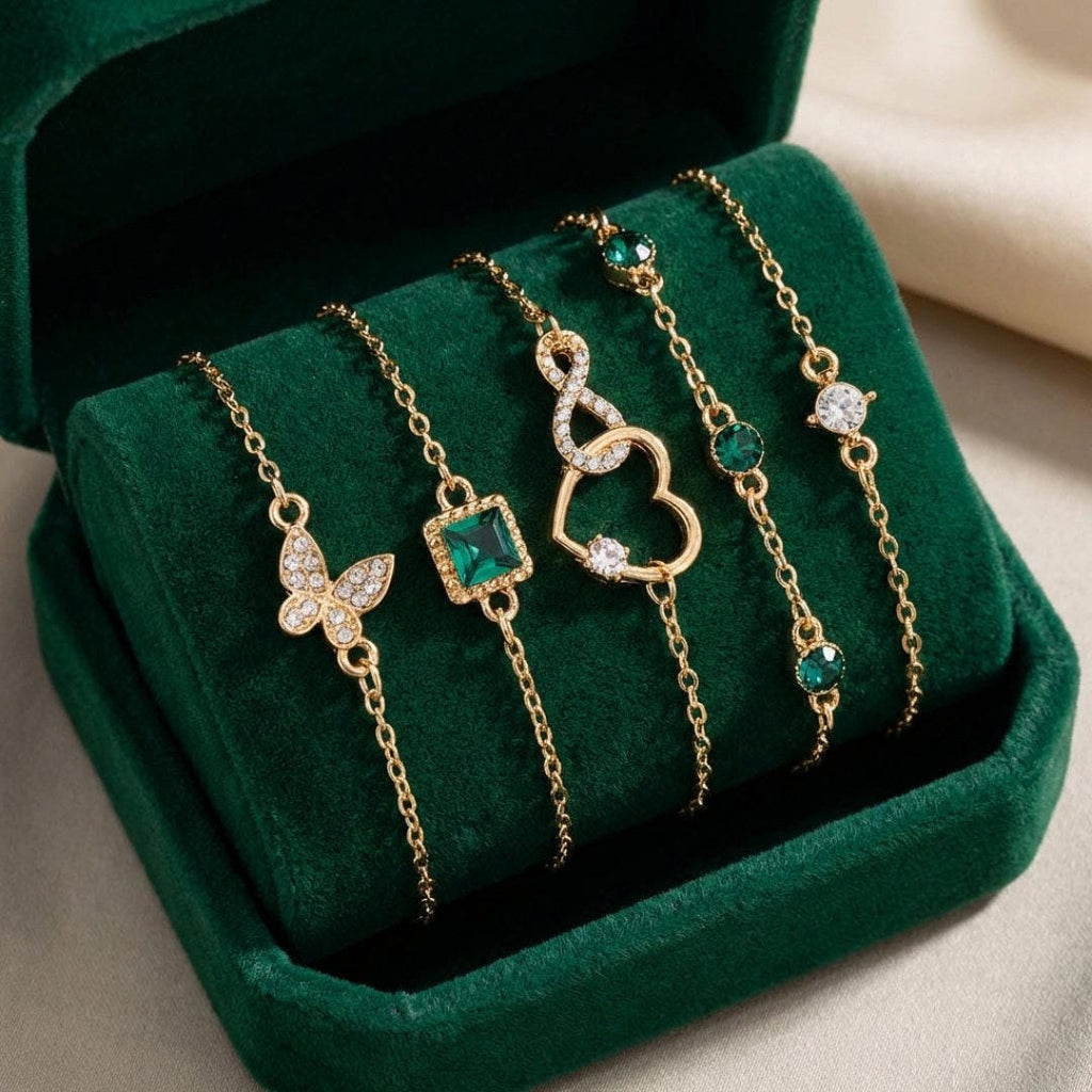 Set di Braccialetti in Cristallo Verde Hallow Heart