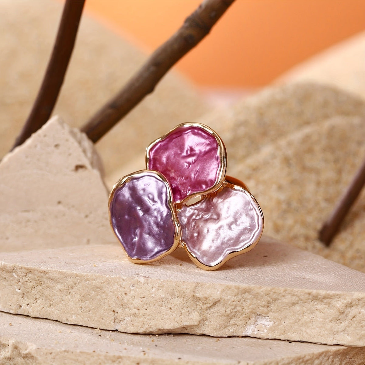 Anello Quadrato Irregolare in Smalto Bohemien