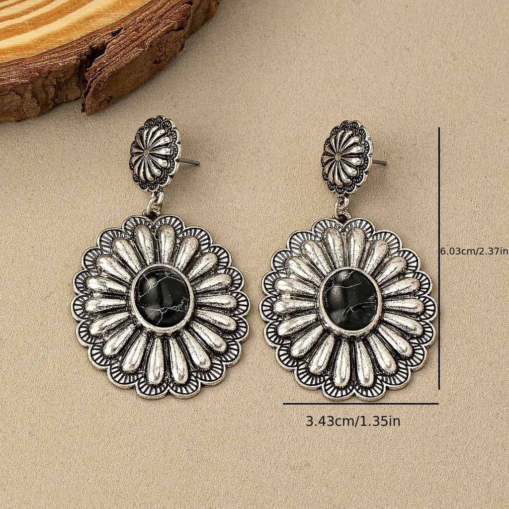 Orecchini Vintage Bohemien con Motivo Tondo in Turchese