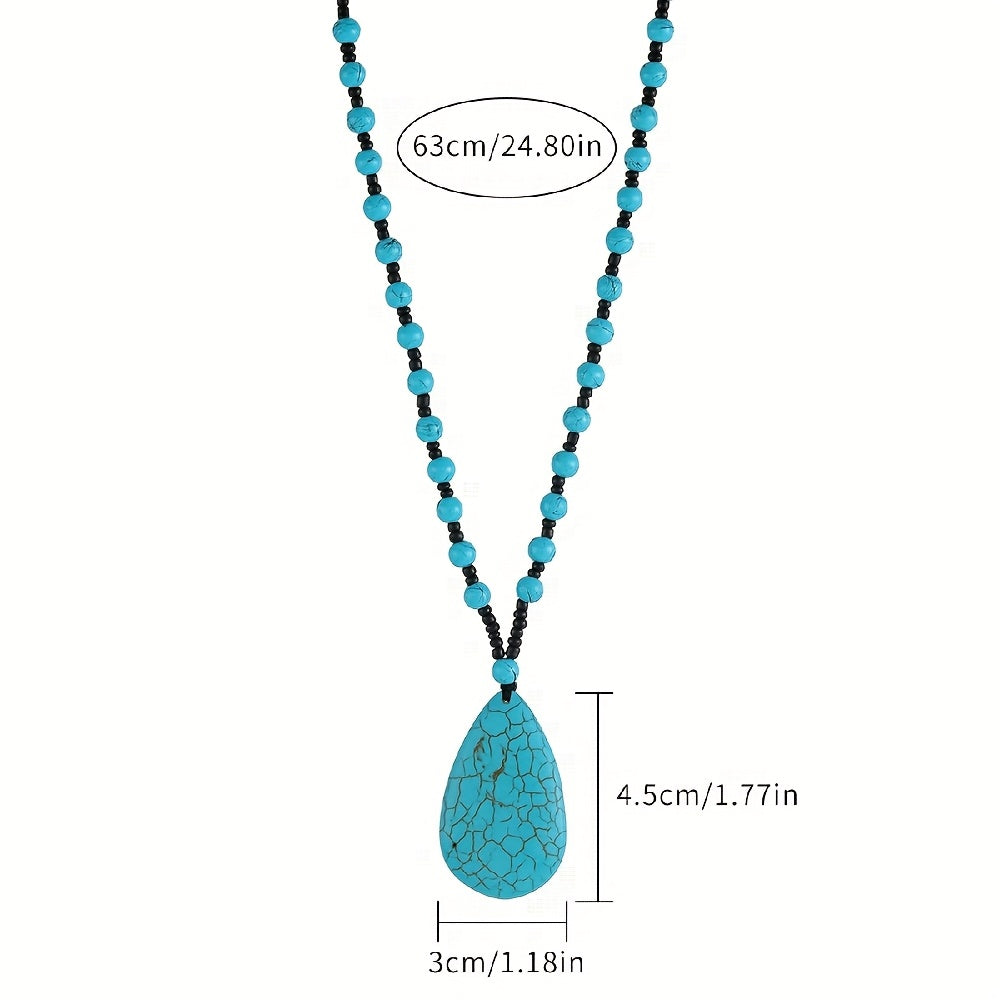 Collana con pendente a goccia grande in turchese bohemien