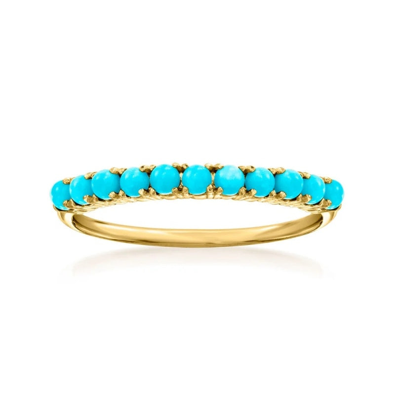 Anello a Fascia Placcato Oro con Perline Turchesi Bohemien