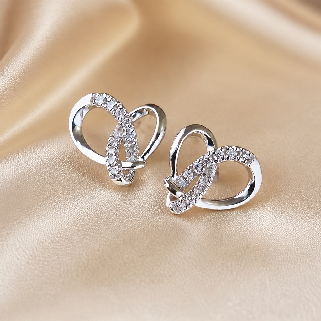 Orecchini Geometrici a Perno in Zirconia e Oro Bianco
