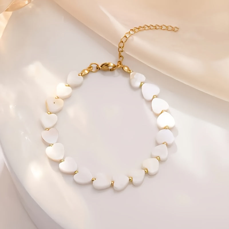 Bracciale a cuore in pietra naturale e conchiglia Bohemien
