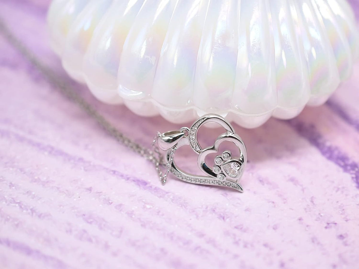 Collana in Argento Sterling con Zampa e Cuore in Zirconia
