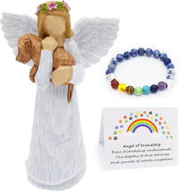 Set Regalo in Memoria del Cane con Figurina dell'Angelo dell'Amicizia e Bracciale Chakra del Ponte Arcobaleno
