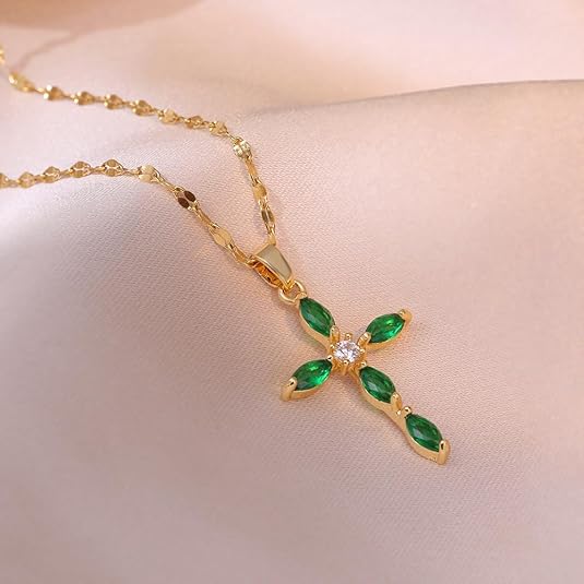 Bea™ - Smeraldo Croce Collana Oro