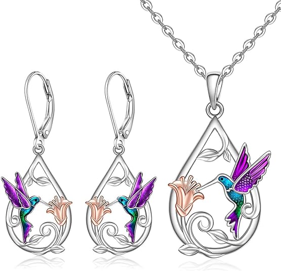 Bellissima Collana con Colibrì per Donne con Orecchini in Omaggio