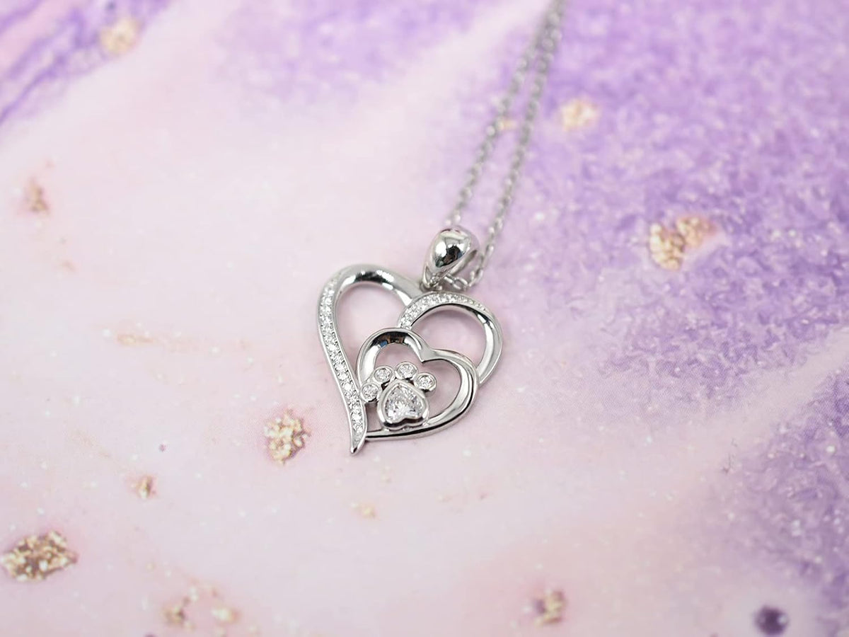 Collana in Argento Sterling con Zampa e Cuore in Zirconia