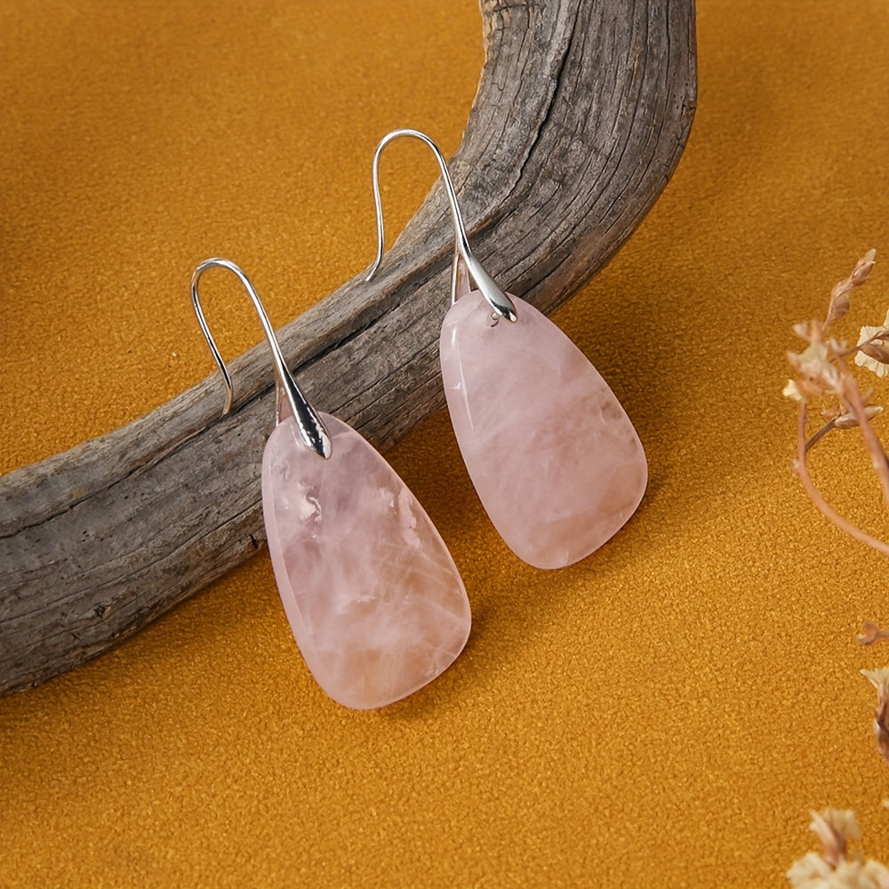 Orecchini a Goccia in Pietra Naturale di Quarzo Rosa Bohemien