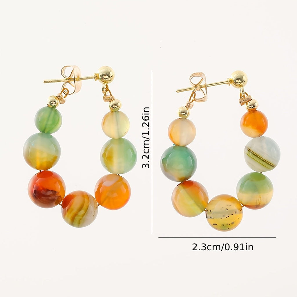 Orecchini a cerchio placcati in oro con perline in pietra naturale Boho