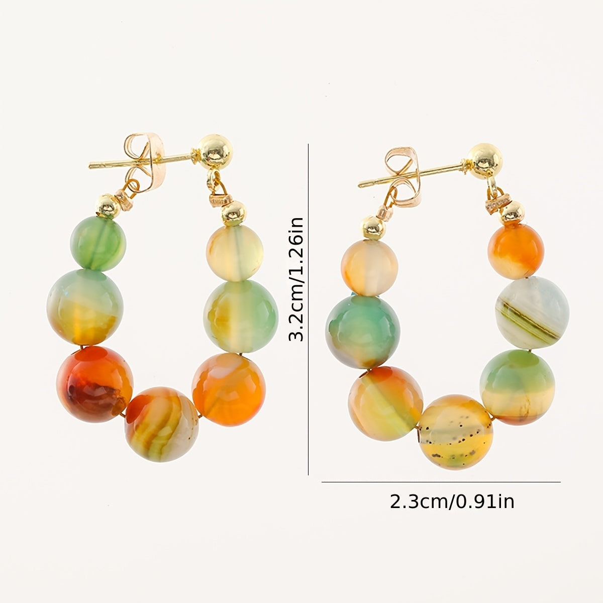 Orecchini a cerchio placcati in oro con perline in pietra naturale Boho