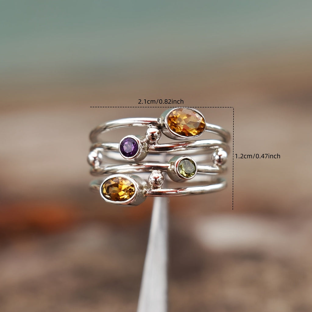 Anello Impilabile in Gemme Multicolore Bohemien