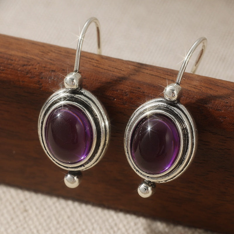 Orecchini a pendente vintage boho in pietra viola con placcatura in argento