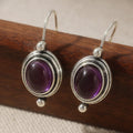 Orecchini a pendente vintage boho in pietra viola con placcatura in argento