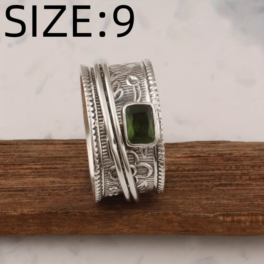 Anello Vintage Bohemien a Banda Larga Placcato Argento con Zirconia