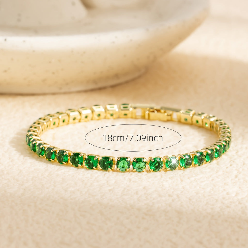Bracciale Tennis Placcato Oro in Zirconia Verde Smeraldo Bohemien
