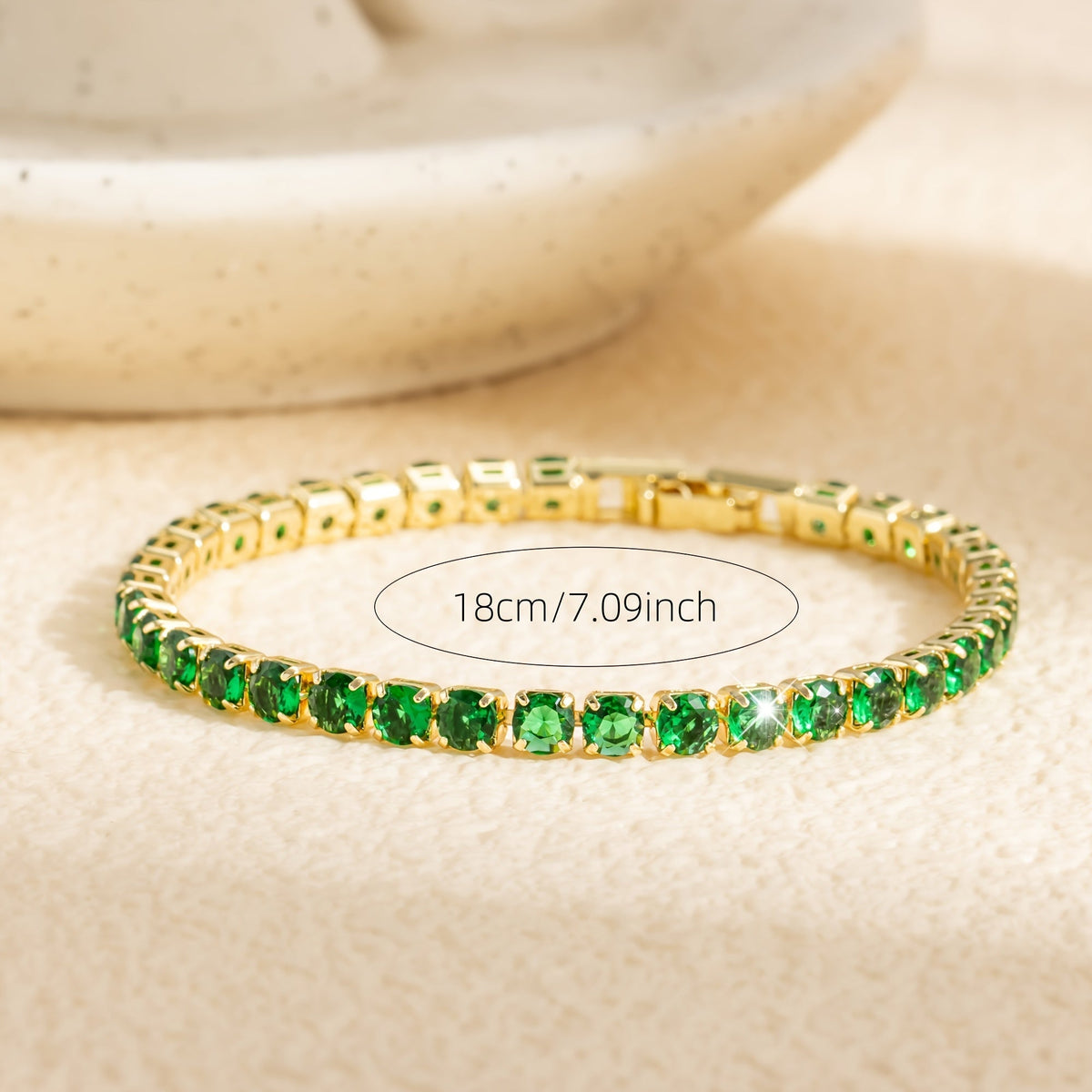 Bracciale Tennis Placcato Oro in Zirconia Verde Smeraldo Bohemien