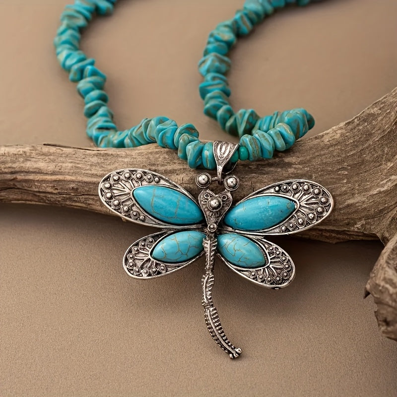 Collana con Pendente a Libellula Vintage Boho in Turchese