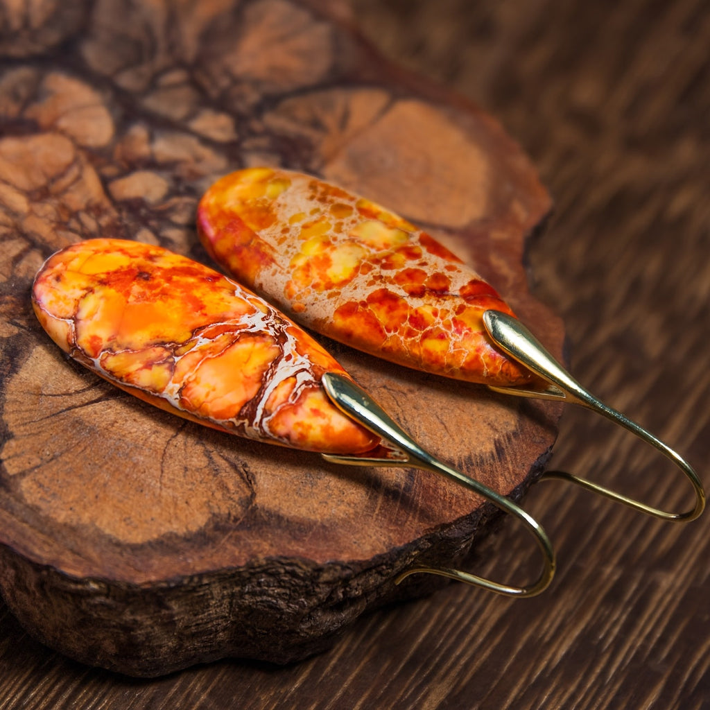 Orecchini Pendenti in Pietra Naturale Arancione Bohemien