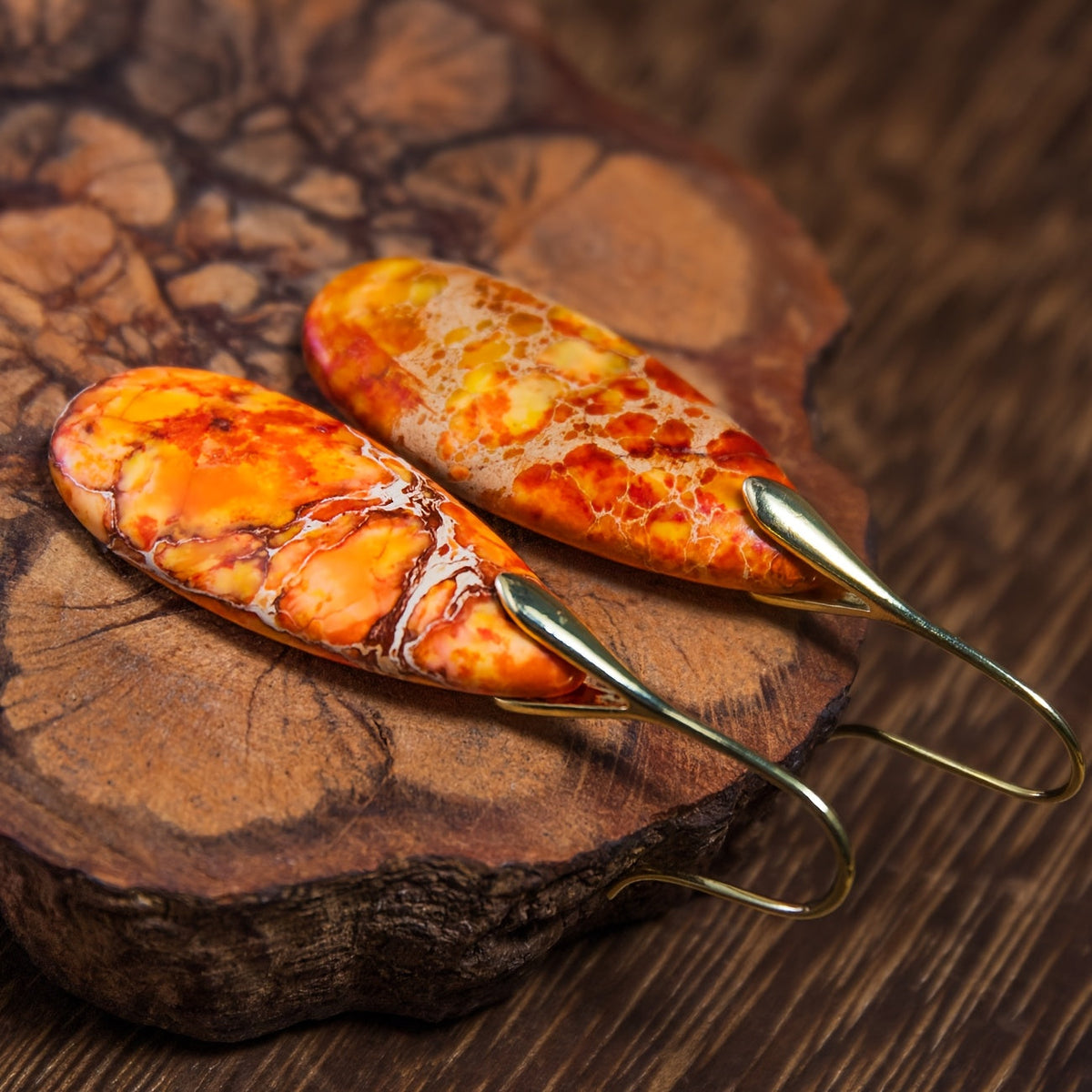 Orecchini Pendenti in Pietra Naturale Arancione Bohemien