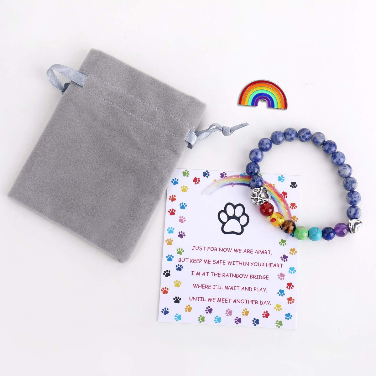 Braccialetto Memoriale Ponte Arcobaleno – Regalo con 7 Perle Chakra per la Perdita di un Animale