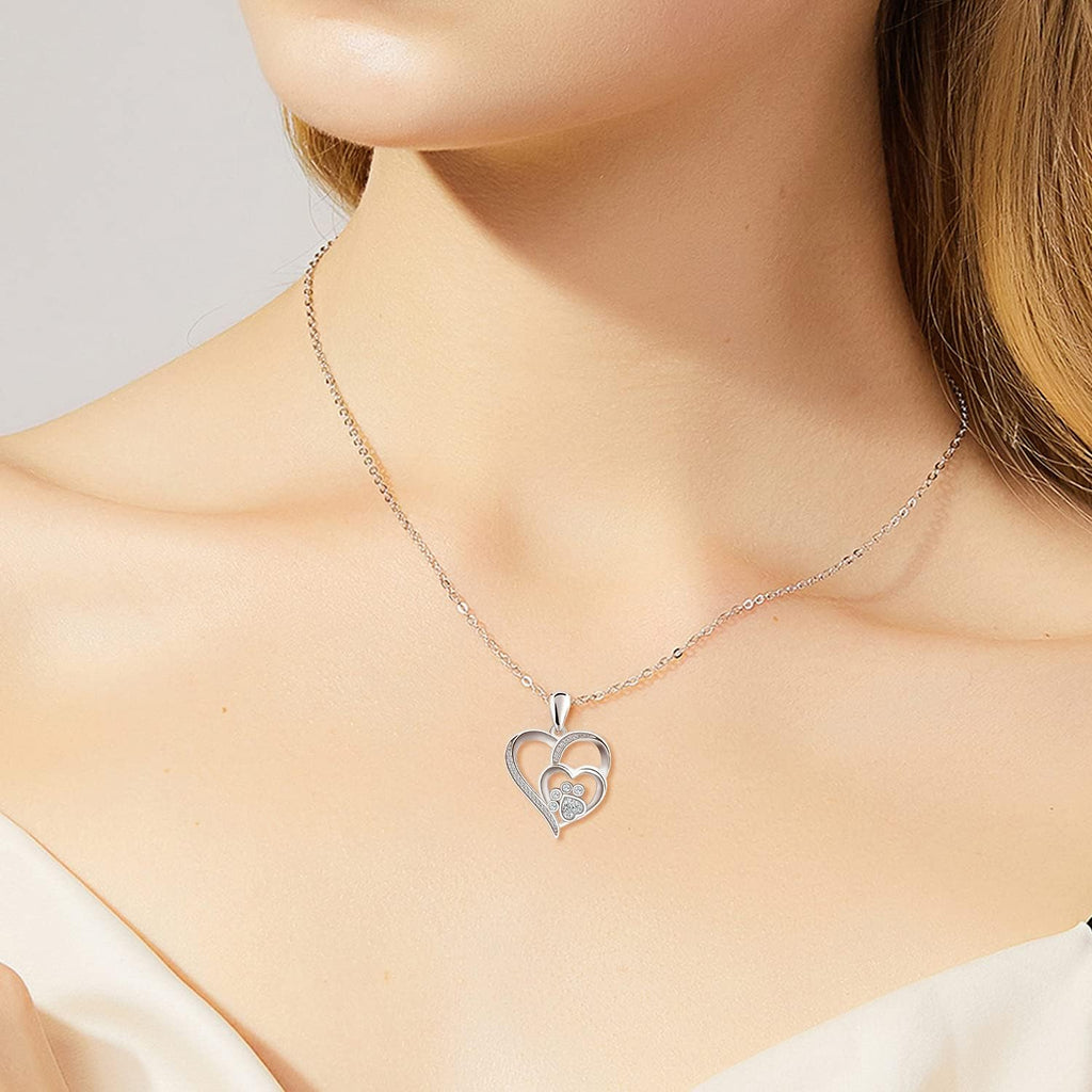 Collana in Argento Sterling con Zampa e Cuore in Zirconia