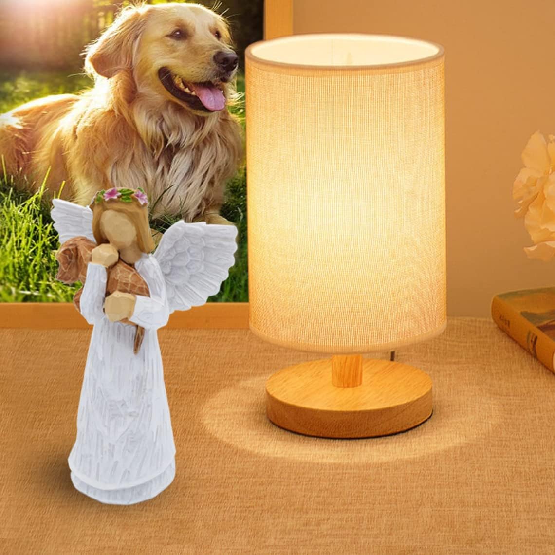 Set Regalo in Memoria del Cane con Figurina dell'Angelo dell'Amicizia e Bracciale Chakra del Ponte Arcobaleno