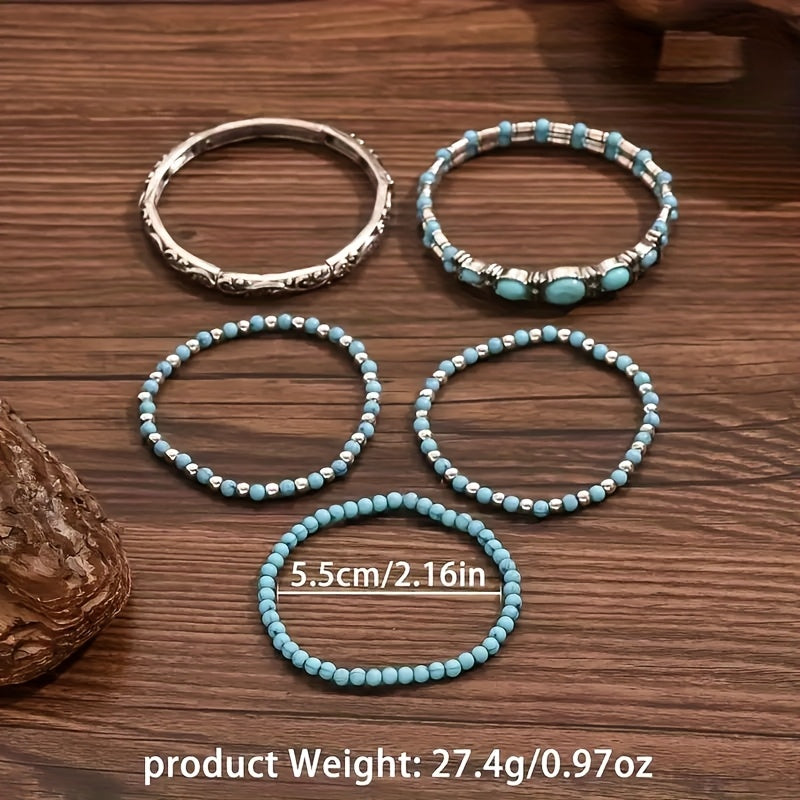 Set di Braccialetti Vintage Bohemien in Turchese