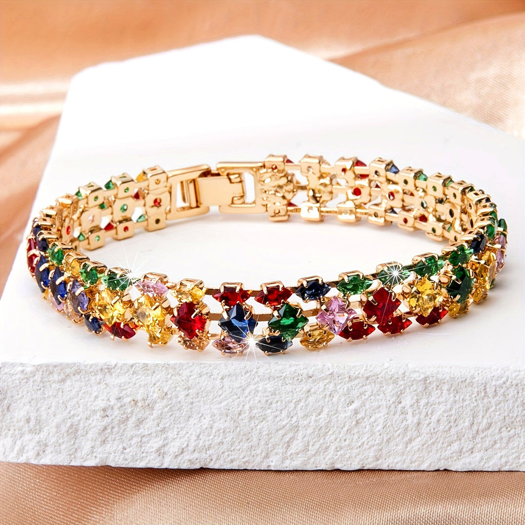 Bracciale Tennis in Zirconia Multicolore Placcato Oro