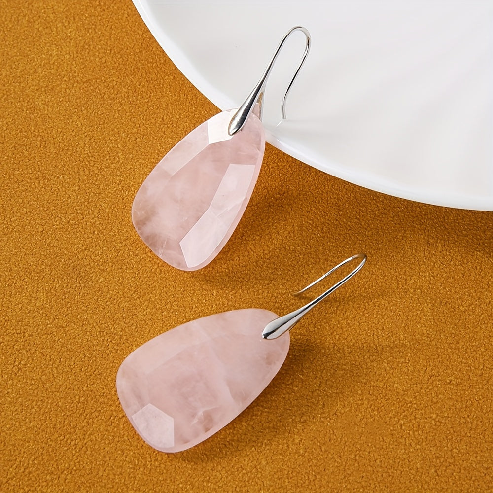Orecchini a Goccia in Pietra Naturale di Quarzo Rosa Bohemien