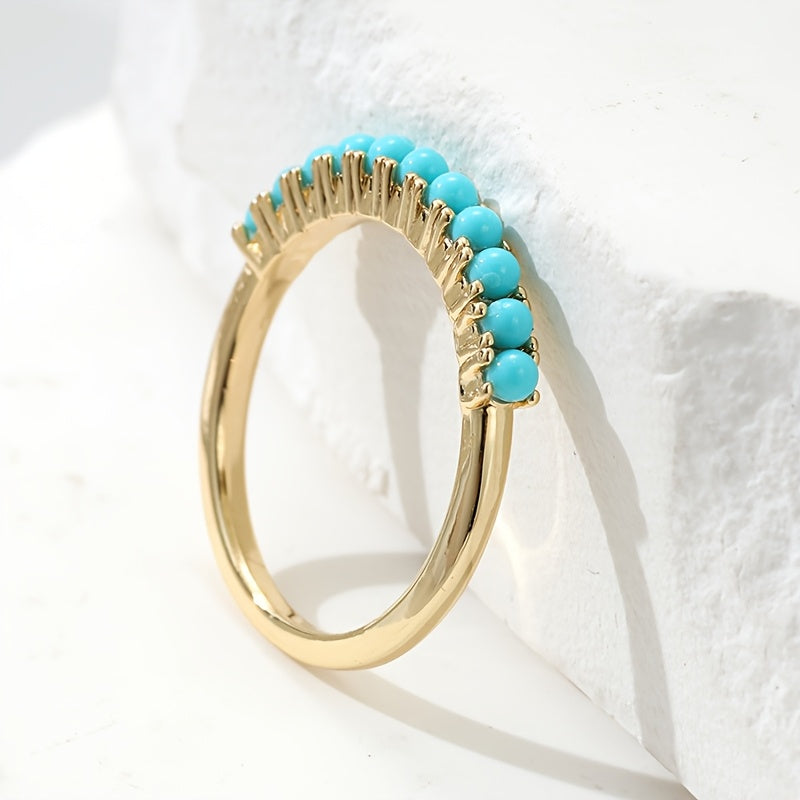 Anello a Fascia Placcato Oro con Perline Turchesi Bohemien