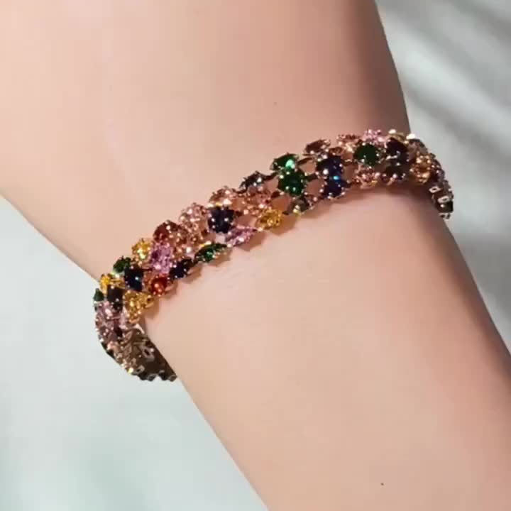 Bracciale Tennis in Zirconia Multicolore Placcato Oro