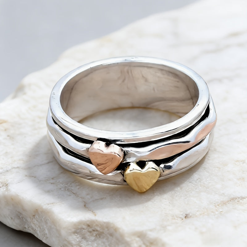 Anello Ampio a Cuore Bicolore in Stile Bohemien