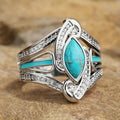 Anello in Turchese Placcato Oro Bianco Bohemien