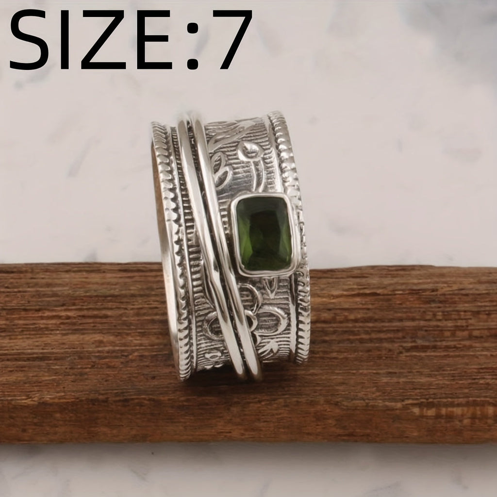 Anello Vintage Bohemien a Banda Larga Placcato Argento con Zirconia
