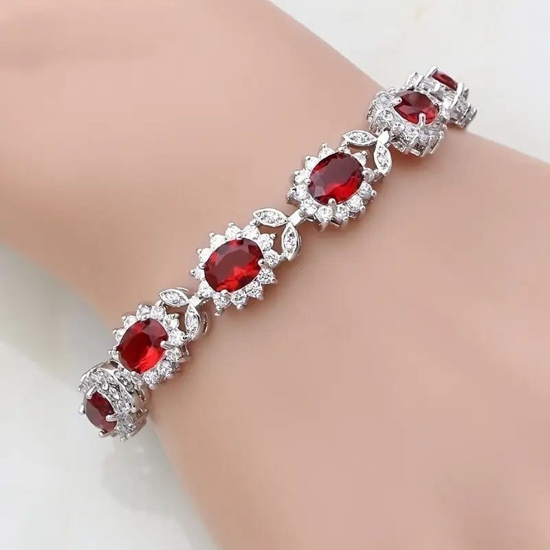 Bracciale Floreale in Argento e Rubino