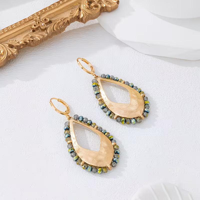 Orecchini Pendenti Vintage Bohemien con Perline in Vetro a Clip