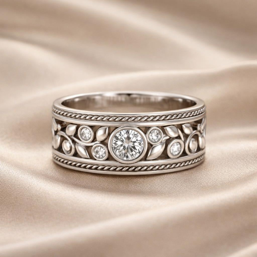 Elegante anello in oro bianco con zirconia