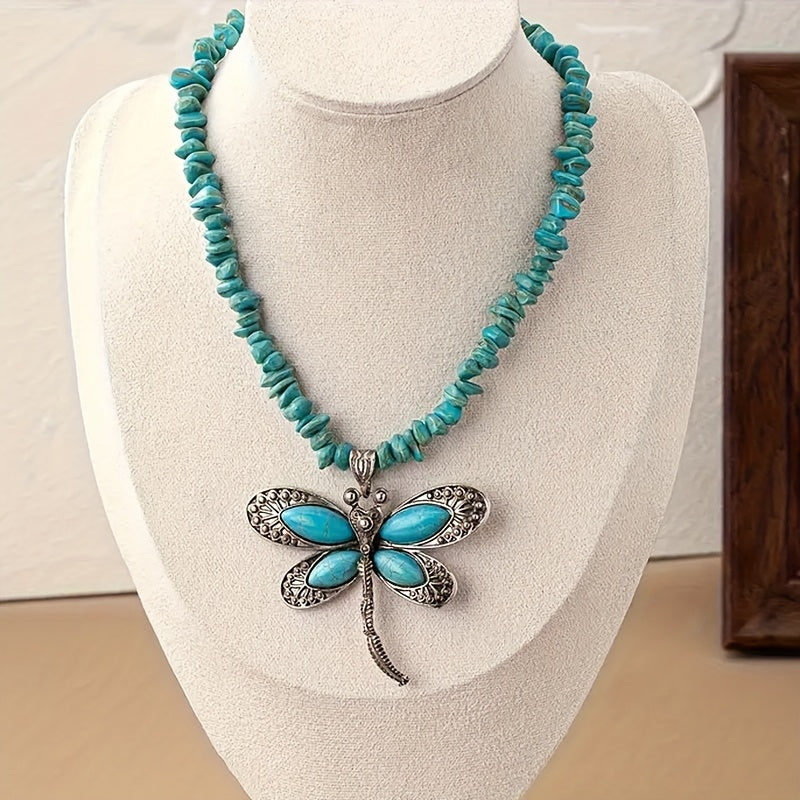 Collana con Pendente a Libellula Vintage Boho in Turchese