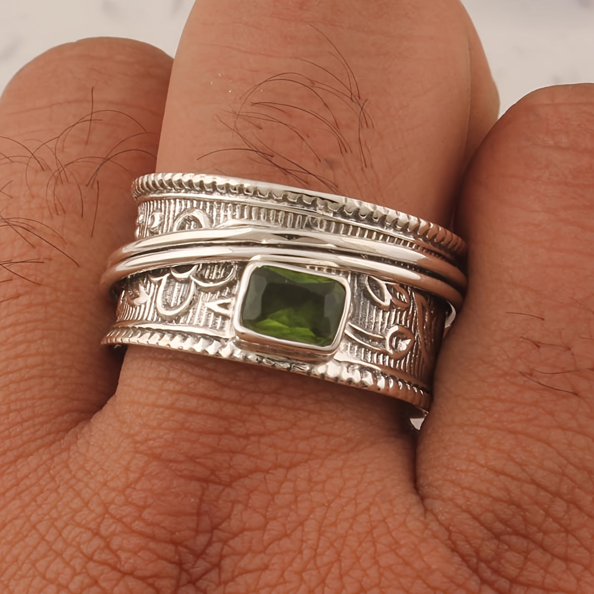 Anello Vintage Bohemien a Banda Larga Placcato Argento con Zirconia