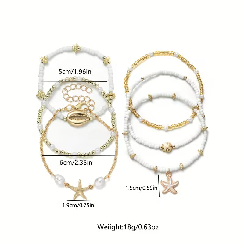 Set di 6 Bracciali in Oro e Perle