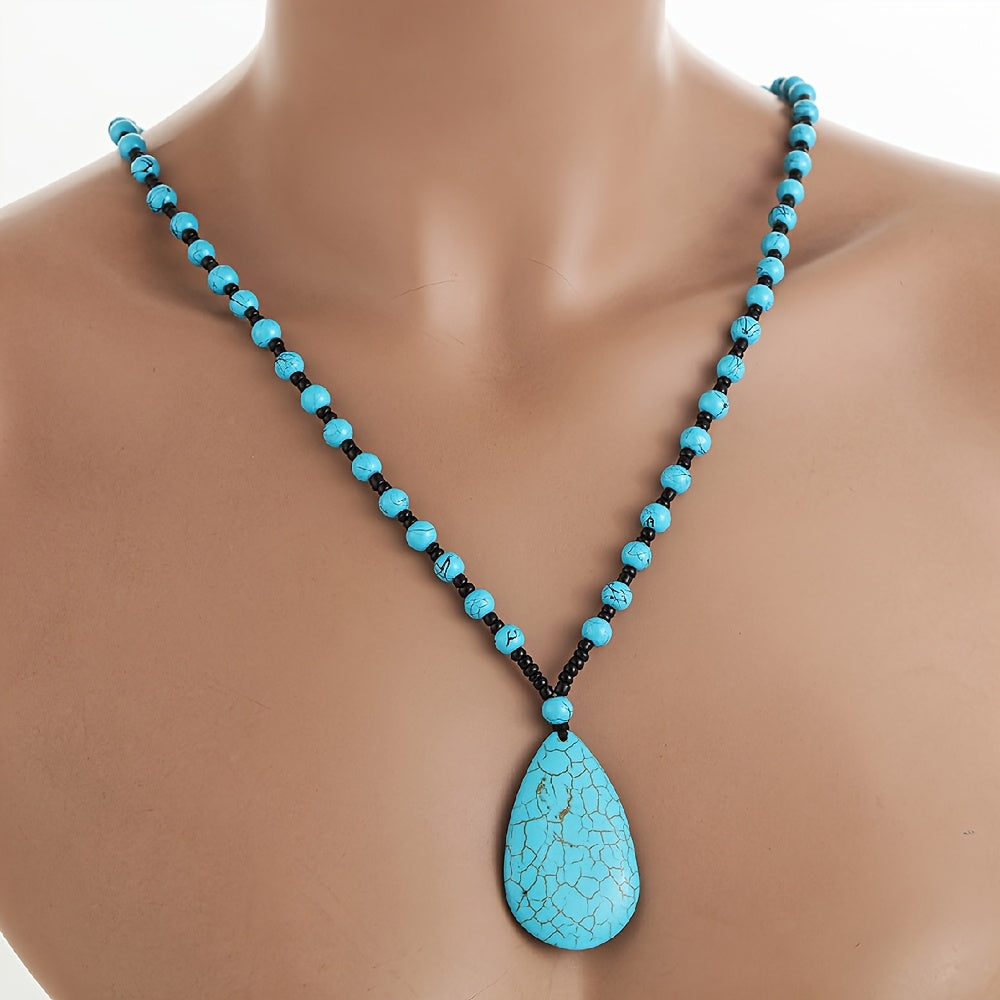 Collana con pendente a goccia grande in turchese bohemien