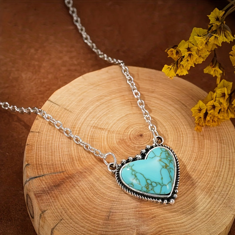 Collana con Pendente a Cuore Turchese Bohemien