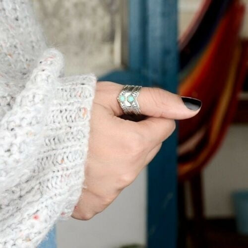 Anello a fascia dichiarativa in turchese vintage bohemien