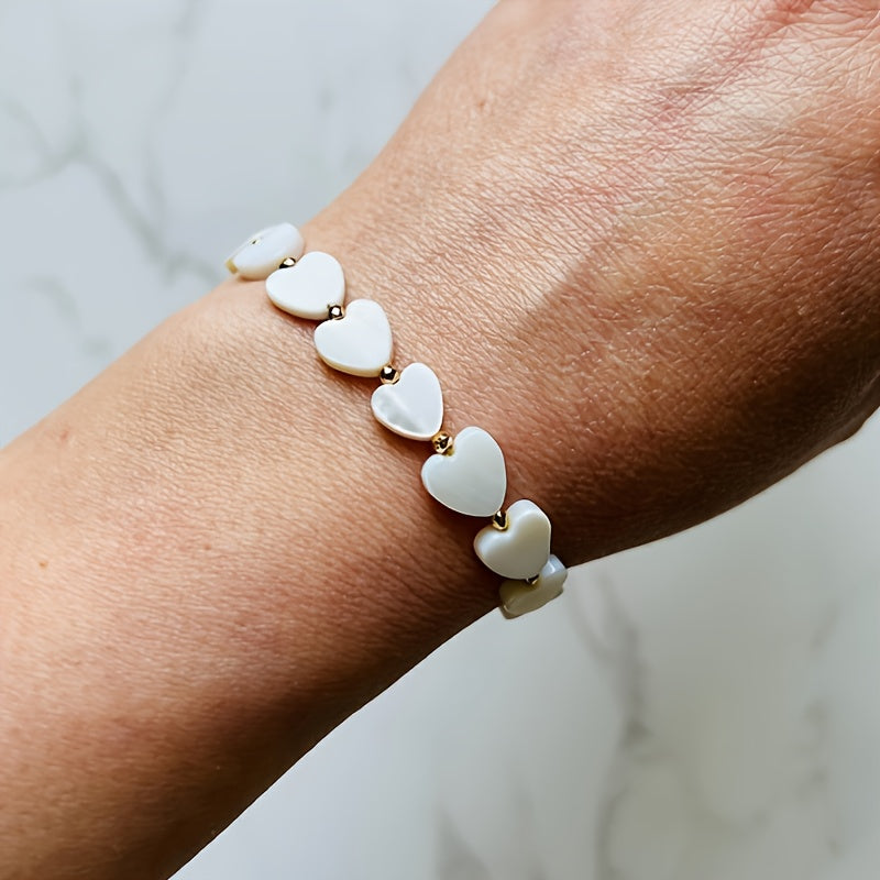 Bracciale a cuore in pietra naturale e conchiglia Bohemien