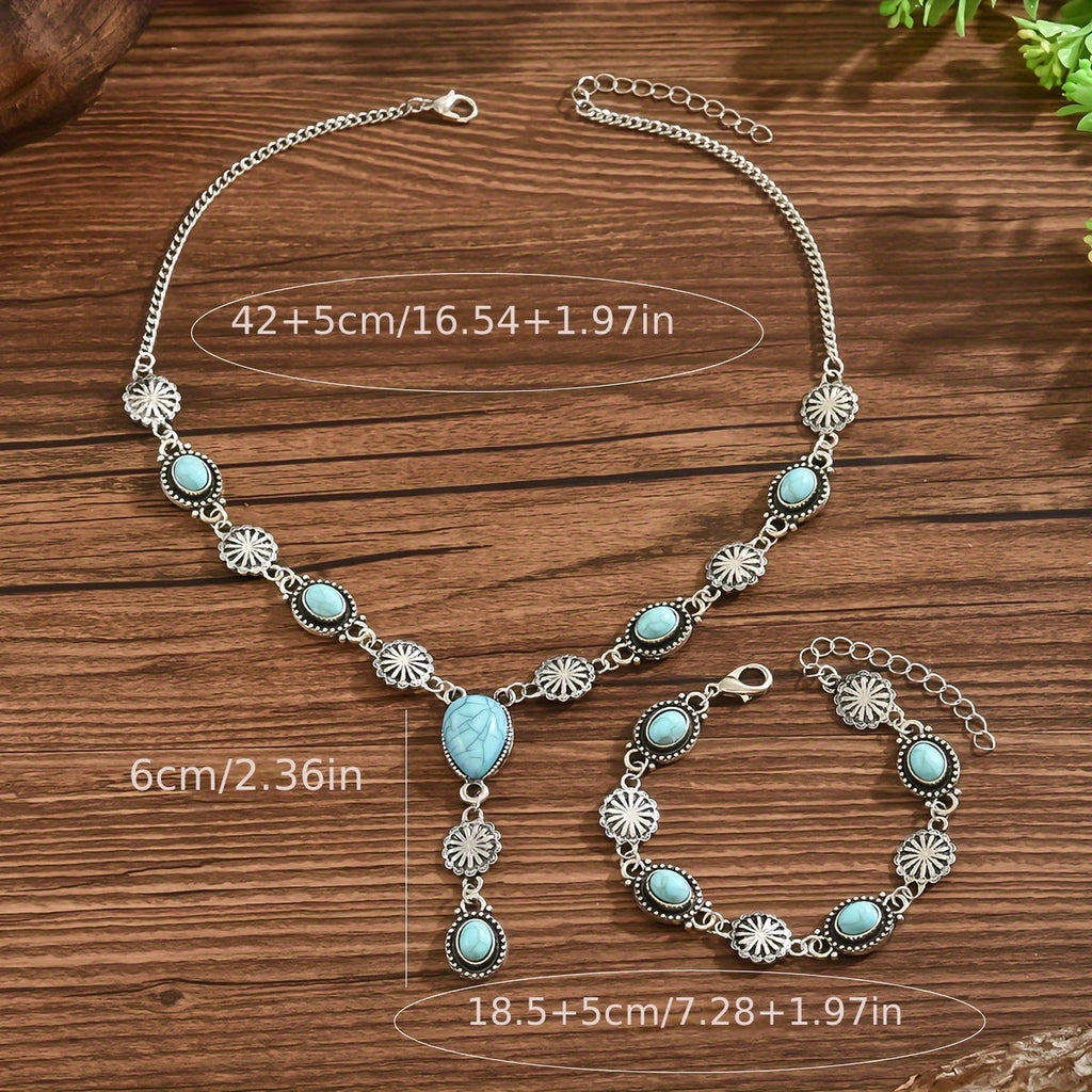 Set di Collana e Bracciale Floreale Bohemien Turchese