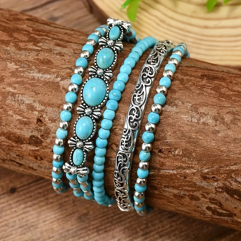 Set di Braccialetti Vintage Bohemien in Turchese